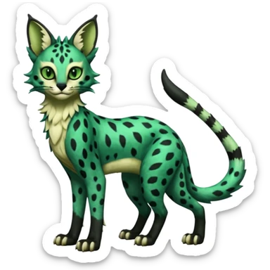 Epic complex detailed dark-deep-green, black, realistic Fakémon-Sprigatito-Floragato-Meowscarada-Trico-Sergal-Serval-Vernid-creature (full body) sticker