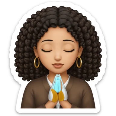 brown girl praying curls black hair and eyes closed gold hoop earrings sticker