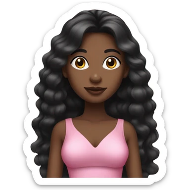 Black girl wearing a coquette pink dress with long black hair and beautiful skin sticker