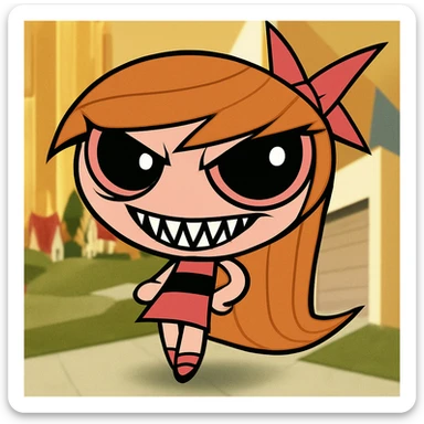 Add a scary face with sharper teeth, slightly menacing eyes, and a subtle creepy expression. Keep the picture quality and style exactly the same with no other changes. sticker