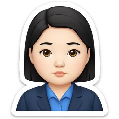 chubby asian waman round eyebrow medium black hair wear black suit blue shirt  sticker