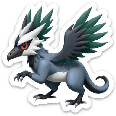 Shiny Black Grey White and Dark-Green Trico-Nargacuga-Silvally-Absol-fusion sticker