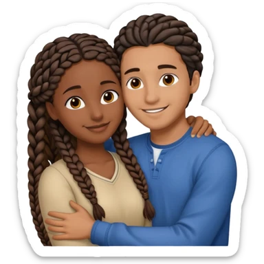 dark skin, black girl with black and brown braids, hugging her middle eastern boyfriend with brown hair and medium to light skin sticker
