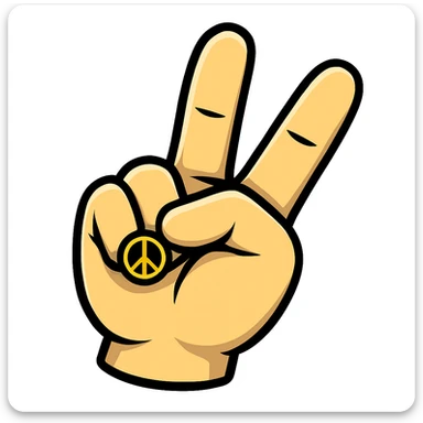 rotate the peace sign hand gesture further downward, keep the same style and colors (sticker style) sticker