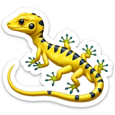 Yellow lizard with black markings-Salandit-Gecko-Treecko-Kecleon-Fakémon-Pokémon-hybrid-creature (full body)  sticker