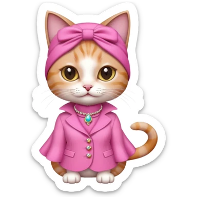 a cat dressed like Barbie, glamorous pink outfit, stylish accessories sticker