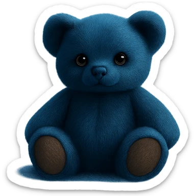 Change the teddy bear's fur to a realistic blue color, keep soft lighting and transparent background. The style should maintain a realistic and soft lighting look. sticker