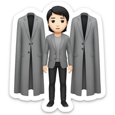 asian young man with long curtains style black hair in grey blazer and black t-shirt  sticker