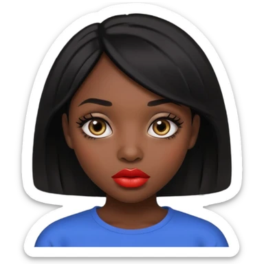 Dark skin gurl with black hair, big lips m, dark brown eye, octagon face shape and chinky eyes no red lipstick  sticker