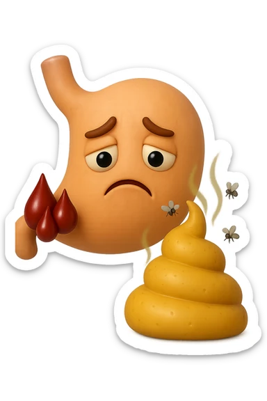 emoji stile iphone 3d di cacca gialla e liquida che emana fumi e cattivo odore, mosche gli girano intorno, iperrealistiche 4k sticker