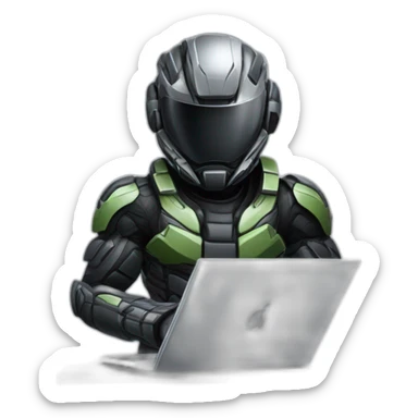developer behind his laptop with this style : Crytek Crysis Video game with nanosuit hacker themed character sticker
