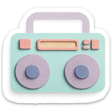small portable boombox in paper-craft style with pastel colors and simple design sticker