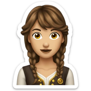 beautiful woman long brown hair with bangs, golden eyes tan skin pirate sticker