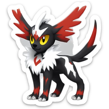 Cool Edgy Absol-Houndoom-Luxray Fakémon Digimon with Red and white Edgy markings, full body, outlined sticker