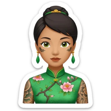 ancient woman with tatooed and green cheongsam sticker