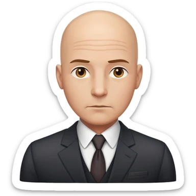 A very seriious an experienced CEO, bald with a suit sticker