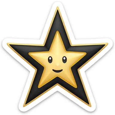 Create a high-quality emoji icon with a black circular background, a white five-pointed star in the center, and a thin golden outline around the circle. The design should be minimalistic, modern, and in emoji style, suitable for use in messaging apps. sticker