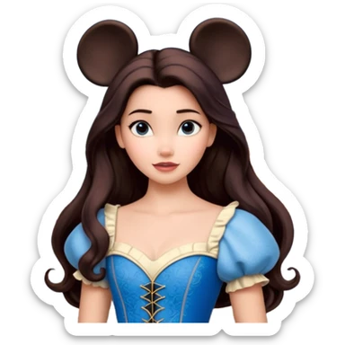 Quiero que crees una imagen donde este el castillo de Disney y por detrás o delante pon a 4 chicas: una con el pelo largo rizado marrón , otra con el pelo muy corto negro, como un chico, otra con el pelo mediano liso marrón con ojos azulesy otra con el pelo negro largo liso . Todos son color carne sticker