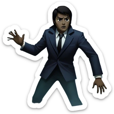 Thriller Movie Icon: A dramatic, intense movie poster-style collage. Dark, moody colors with shadows and high-contrast lighting. Include mysterious elements like an ominous figure, a broken window, and fog. A sense of suspense and tension. Transparent background. sticker