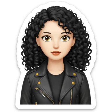 Chica blanca, con cabello negro largo y rizado, con chaqueta de cuero,arquitecta sticker