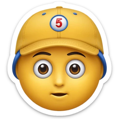 Emoji cara rendonda amarilla con ojos cansado y una gorra de lado sticker