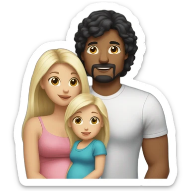 the dad has black hair, the mum has long Brown hair and is pregnant, the baby girl has short blond hair sticker