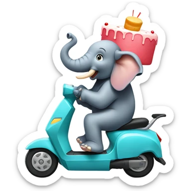 Elephant on e-scooter delivering a cake sticker