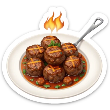 Cinematic Realistic Kofte Dish Emoji, depicted as seasoned, grilled meatballs with a charred exterior rendered with lifelike textures and robust, appetizing lighting. sticker