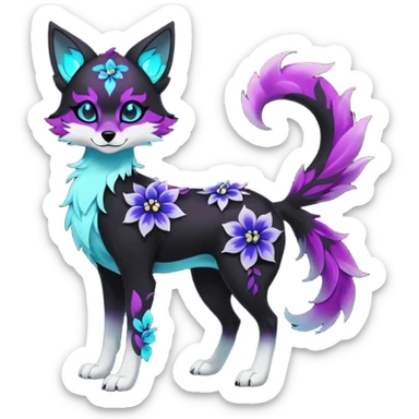 Multicolored gloomy glowing bioluminescent dark edgy gothic spooky cool badass pretty cool elegant realistic floral exotic Falvie-Fionbri-fursona, full body sticker