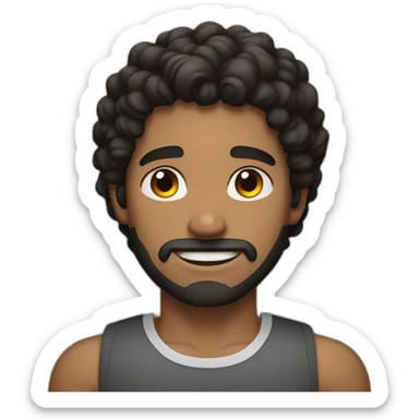 brown young man with curly black hair and beard strong arms sticker