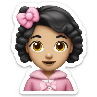 Girl with black hair with a hello kitty costume on sticker
