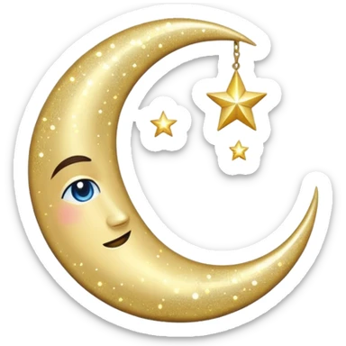 Glitter cian crescent moon sticker