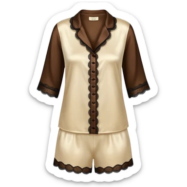Cream and dark brown color silk pajamas with lace trim sticker