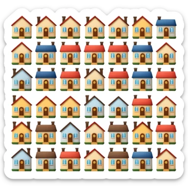 design 20 different emojies of houses, everything from small houses to giant mansions sticker