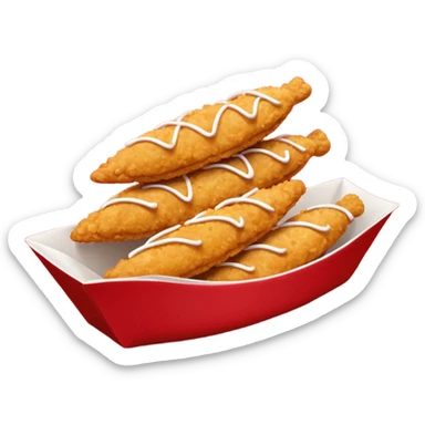 5 breaded chicken tenders stacked on top of each other in a red paper food boat  sticker