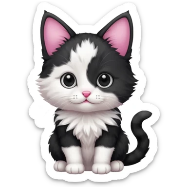 a sitting black and white and rad kitten sticker