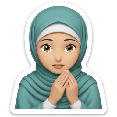 Hijabi girl sitting.     head covered
hands pulling the fabric in
shy-but-dramatic energy
“no cameras pls” but in a cute way
soft + mysterious vibe sticker