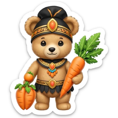 teddy bear Upper, wearing black mayan ancient custome, with carrot half body sticker