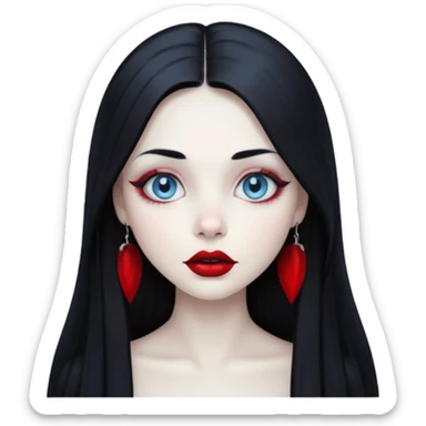 Gothic girl, pale ghost skin, light blue eyes, red round lips and long straight black hair. sticker