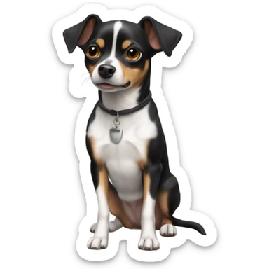a pinscher-chihuahua-jack russel mix that is black and white sticker