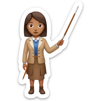 Indigenous teacher standing with pointer in her left hand, pointer has a small white hand on the end sticker