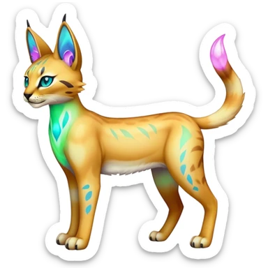 An iridescent transparent luminescent colorful lynx-caracal-serval-fakemon-Digimon-creature-hybrid sticker