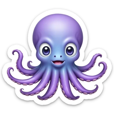 Cinematic Comical Baby Octopus Portrait Emoji, Tentacles slightly flared in a playful, exaggerated gesture, featuring a light blue-purple, rounded body with dramatically wide, hilariously expressive eyes full of surprise and innocent mischief, Simplified yet hilariously endearing features, highly detailed, glowing with a soft oceanic radiance, high shine, dramatic yet lovable, stylized with a dash of whimsical underwater mischief, soft glowing outline, capturing the essence of a delightfully silly little octopus that looks like it just made a clumsy, adorable mistake! sticker