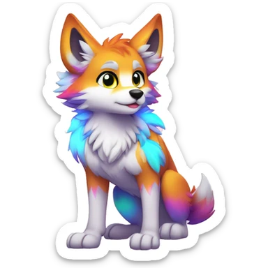 Anthro Colorful Shiny Fionbri-Falvie-sparkle-wolf-sona with neon markings full body sticker