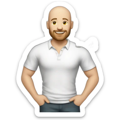 white male with small beard and almost bald holding stacks of money smart casual shirt sticker