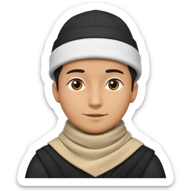 A guy with a triangle body with no arms and legs then his head is a perfect circle and his head is also black then give him a hat that doesn’t go behind his head, and last but not least give him a white scarf, NO BLACK THE COLOR FOR HIS HEAD sticker