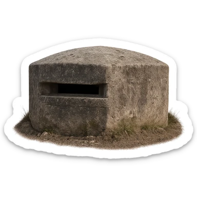 A realistic military pillbox with a rugged, weathered appearance. sticker