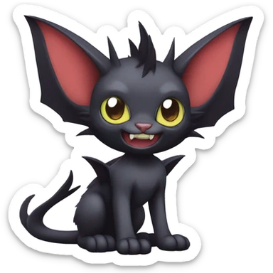Black cool kawaii edgy vampiric demonic Noivern-Litten-Sphynx-Lykoi-Caracal-Fakemon with big bat ears full-body sticker