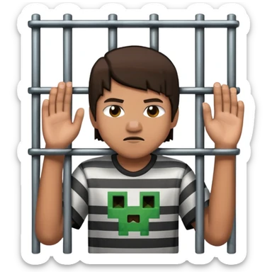 Boy in jail with a Minecraft creeper behind bars sticker