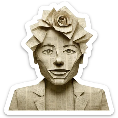 Person made of 420 origami newspaper roses hemp sticker